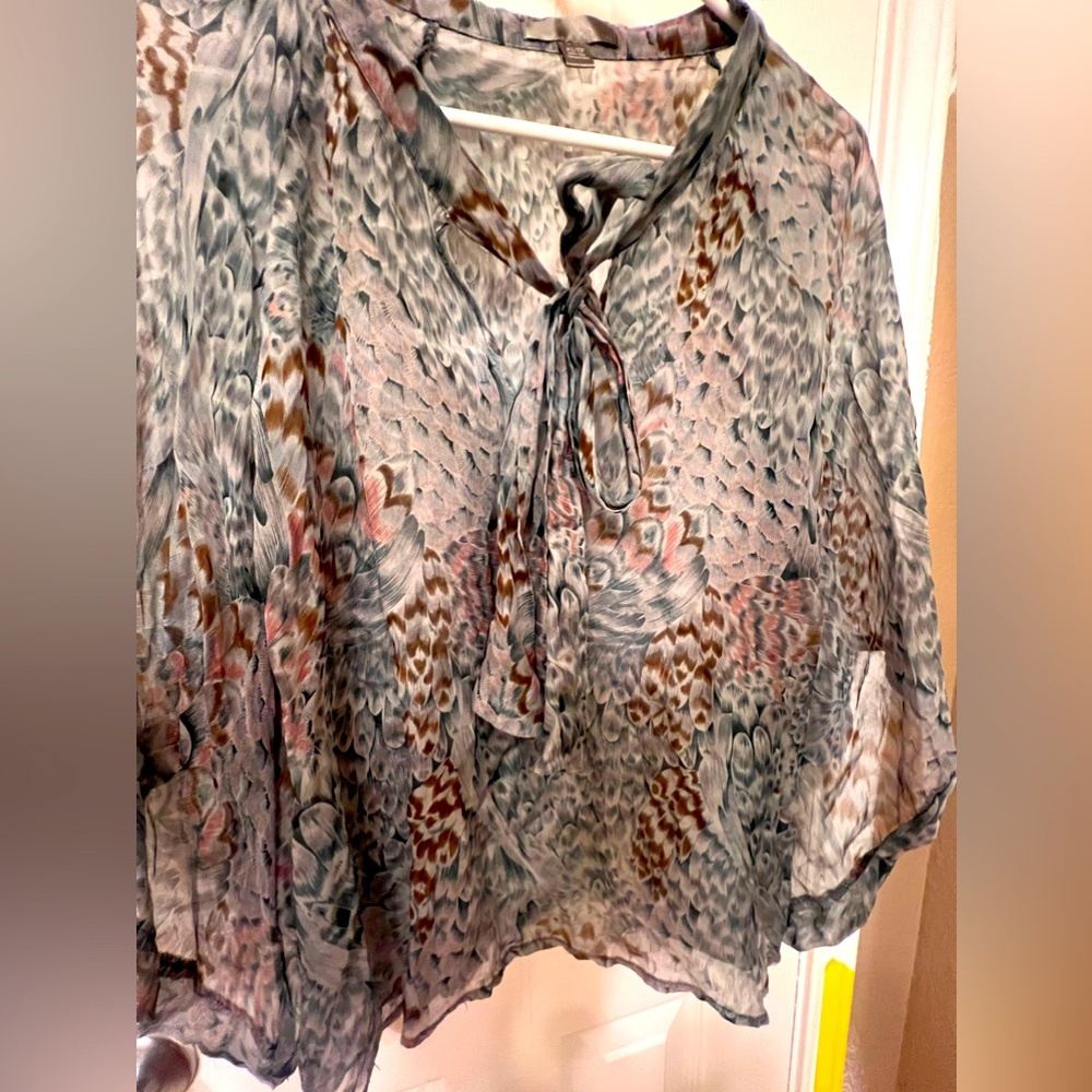 Forever 21 Sheer Boho Blue and Brown Flowy Top, Size XS